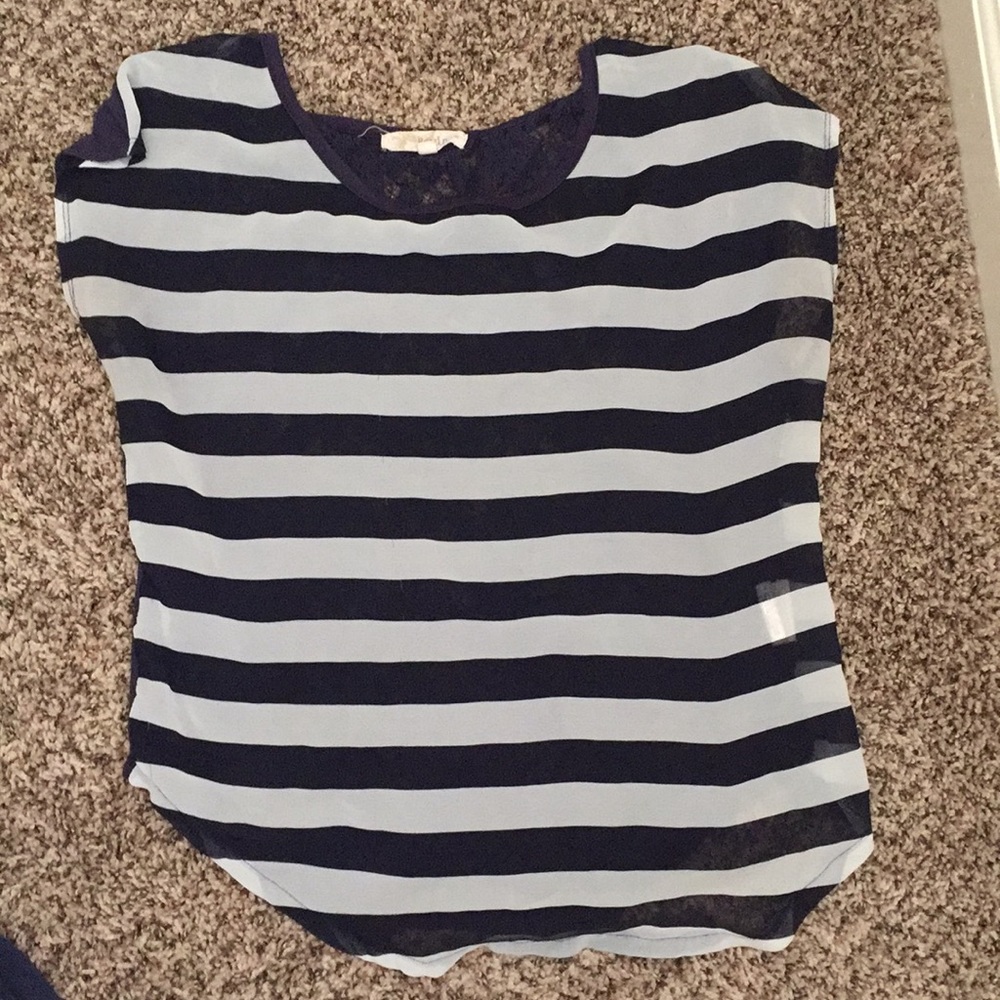 Striped, laced shirt.